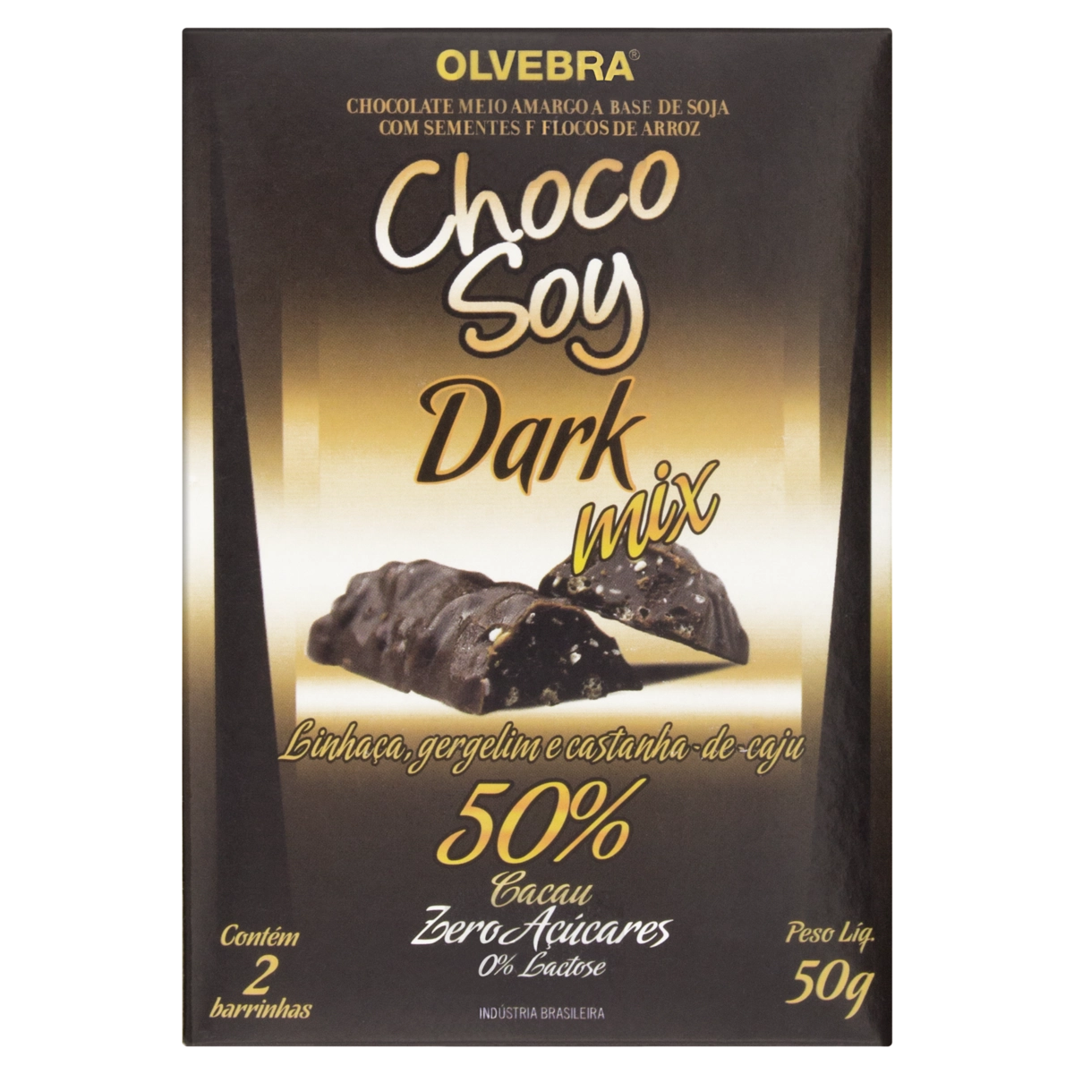 Chocolate Meio Amargo 50 Cacau Zero Lactose Zero Açúcar Choco Soy Caixa 50g 2 Unidades