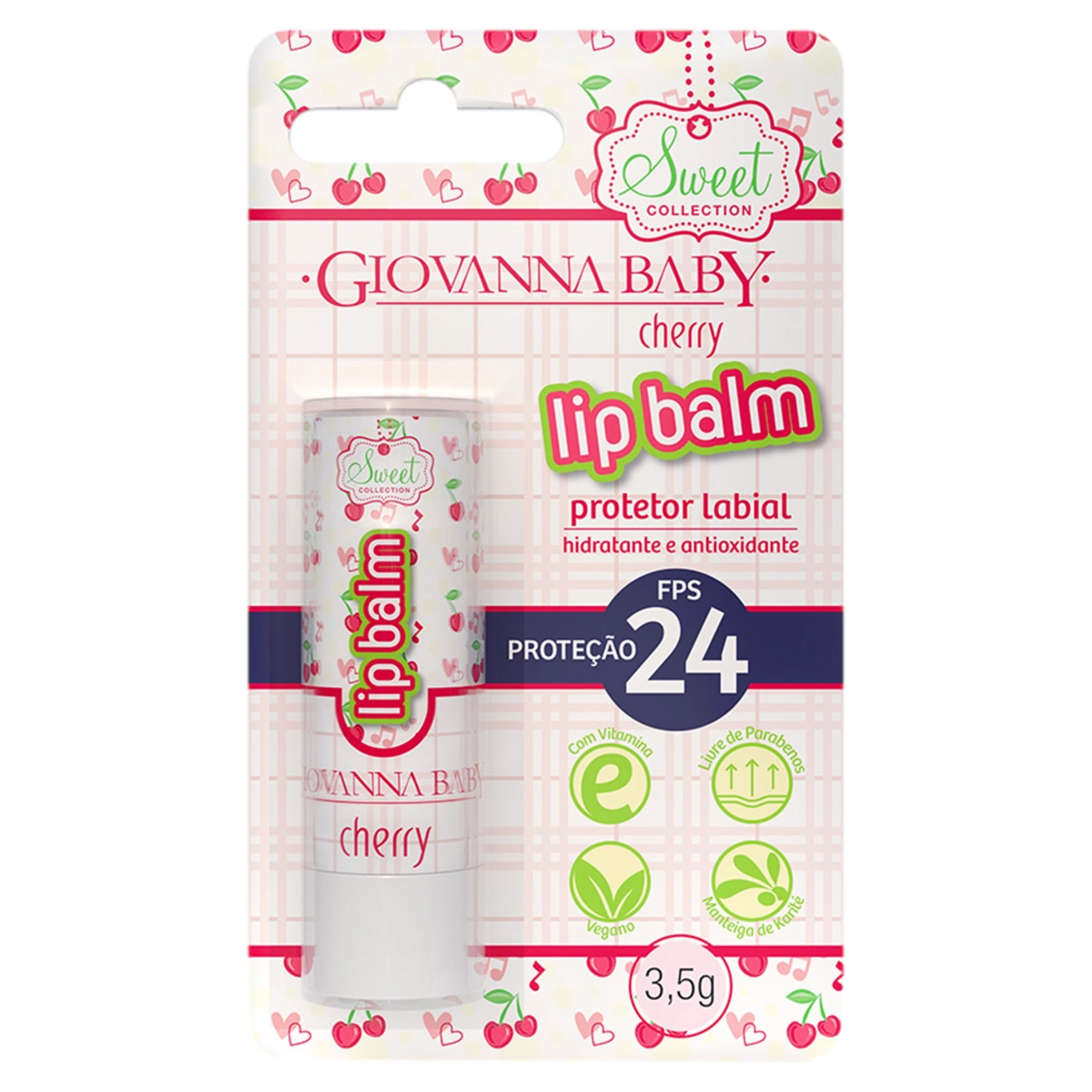 Protetor Labial Lip Balm Cherry Fps 24 Giovanna Baby Sweet Collection Blister 3,5g