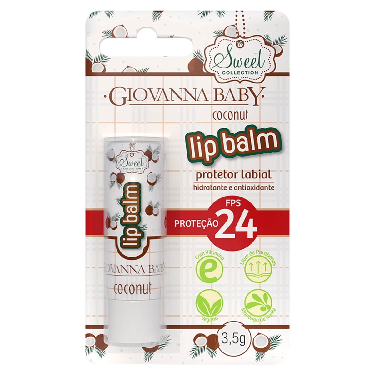 Protetor Labial Lip Balm Coconut Fps 24 Giovanna Baby Sweet Collection Blister 3,5g