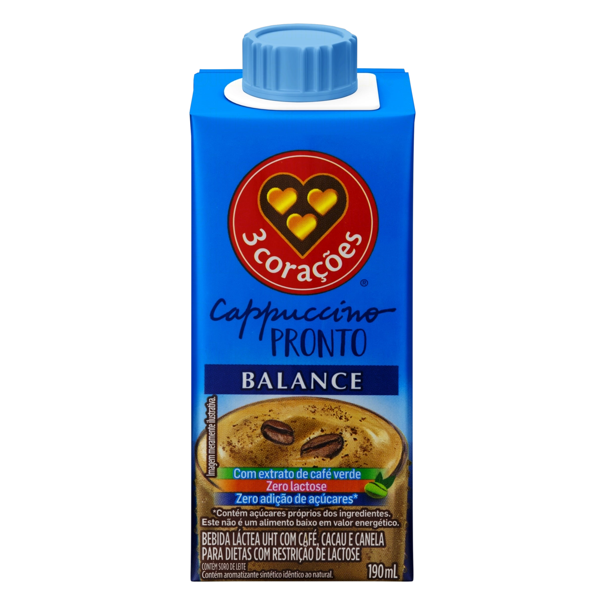 Bebida Láctea Uht Cappuccino Zero Lactose 3 Corações Balance Caixa 190ml