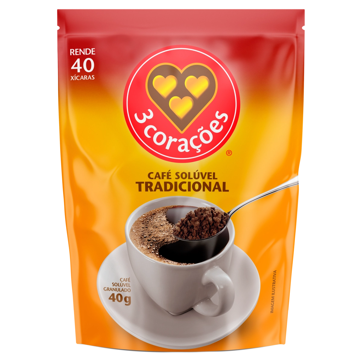 Café Solúvel Granulado Tradicional 3 Corações Sachê 40g