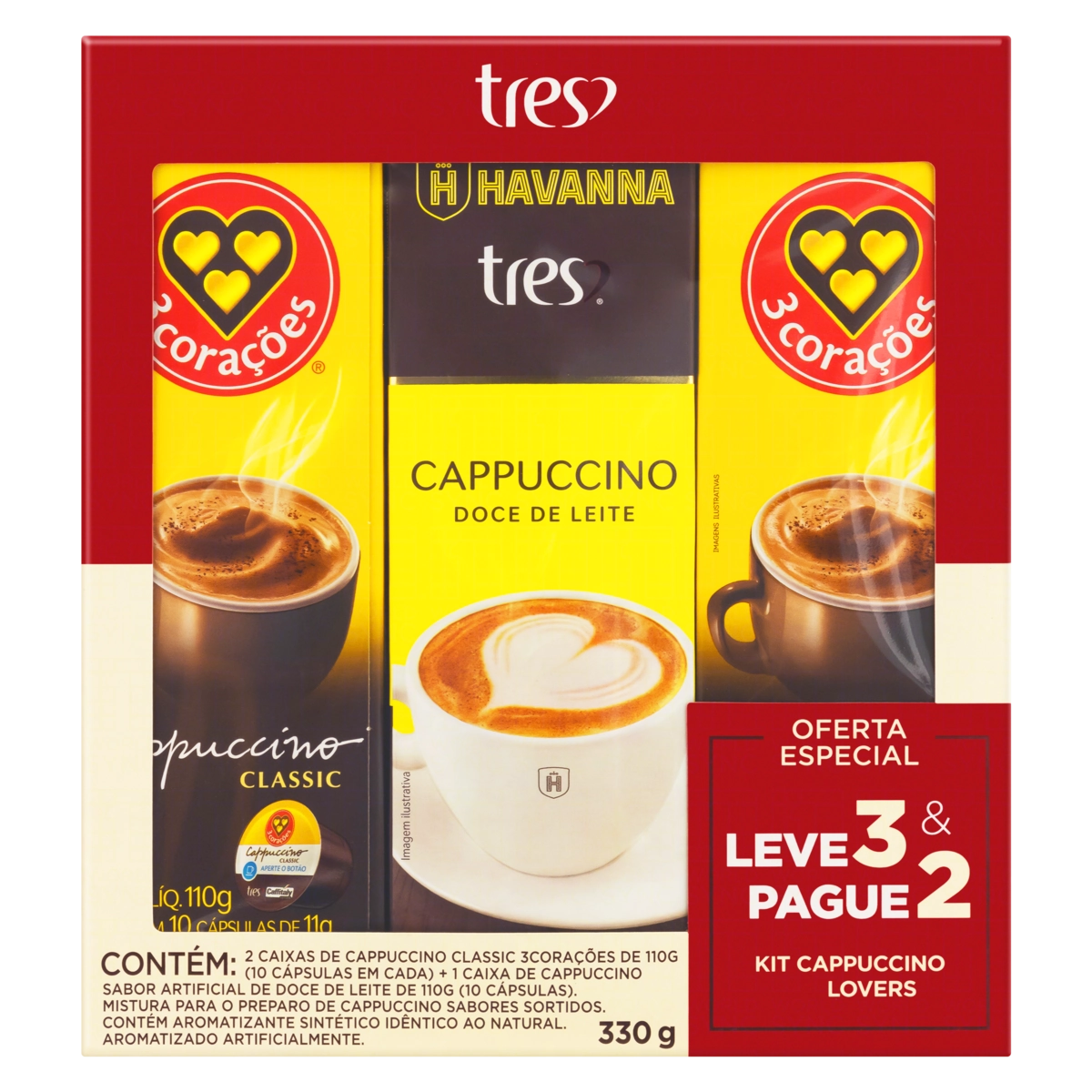 Kit Cappuccino Em Cápsula 2 Classic 1 Doce De Leite Tres 110g Cada Leve 3 Pague 2 Unidades