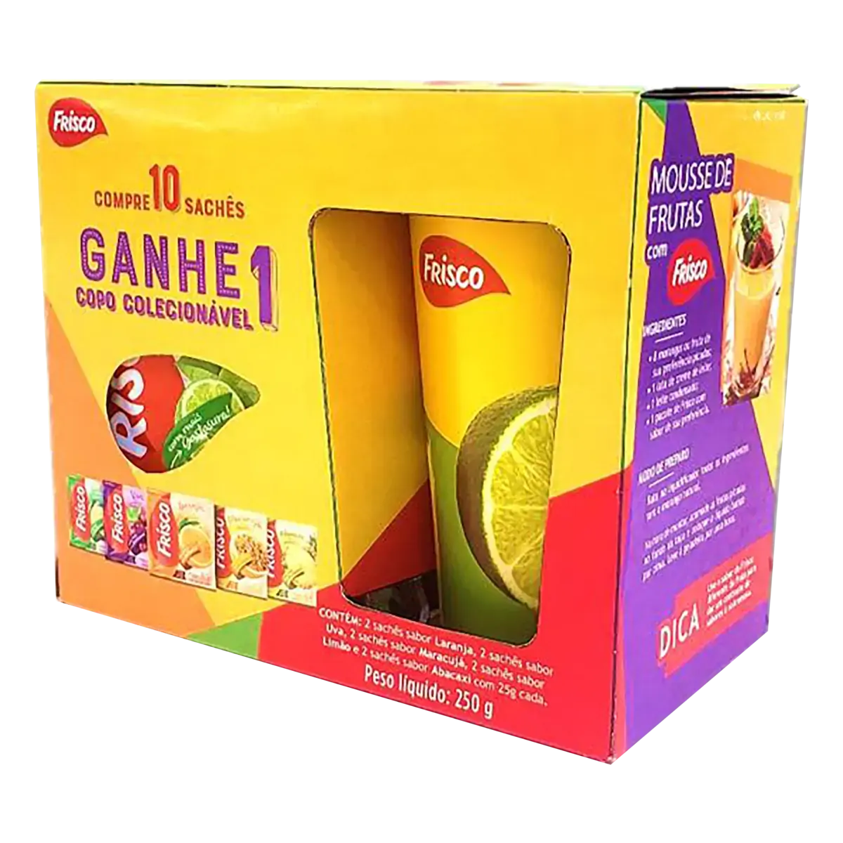 Kit Refresco 2 Laranja 2 Uva 2 Maracujá 2 Limão 2 Abacaxi Frisco 25g Cada Grátis Copo Colecionável