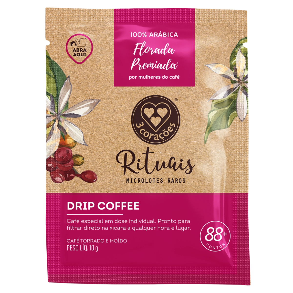 Café Em Sachê Torrado E Moído Drip Coffee 3 Corações Rituais 10g