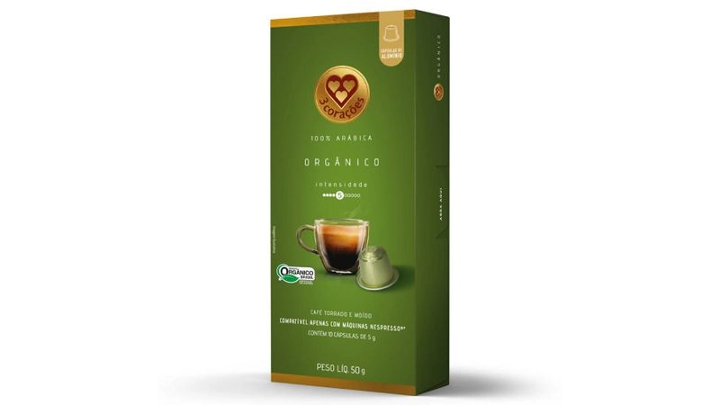 Café em Cápsula Torrado e Moído Orgânico 3 Corações Caixa 50g 10 Unidades