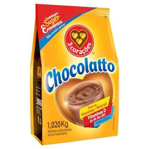 Achocolatado Pó 3 Corações Chocolatto Pacote 1,02kg Embalagem Super Econômica