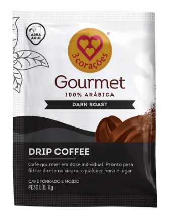 Café Em Sachê Torrado E Moído Drip Coffee Filtrado 3 Corações Gourmet Dark Roast Caixa 110g 10 Unida