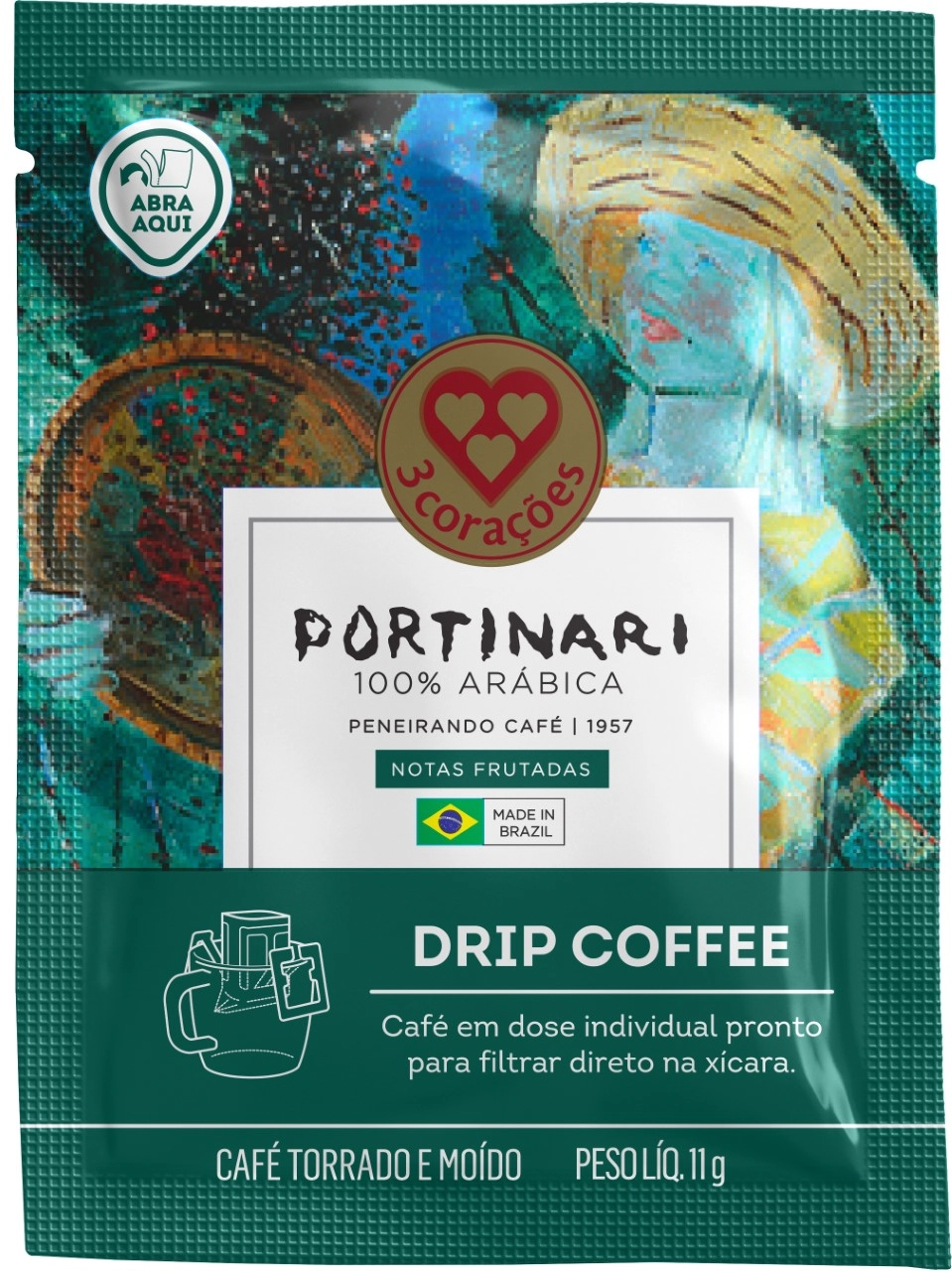 Café Em Sachê Torrado E Moído Drip Coffee 3 Corações Portinari 11g