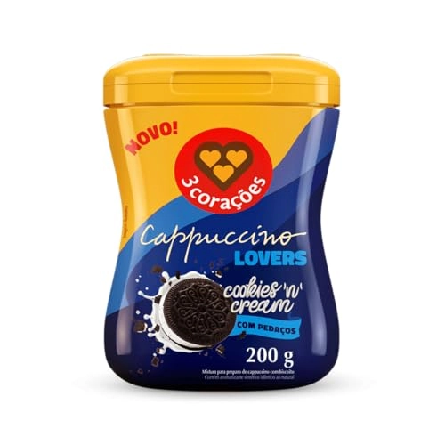 Cappuccino Solúvel Cookies N Cream 3 Corações Lovers Pote 200g