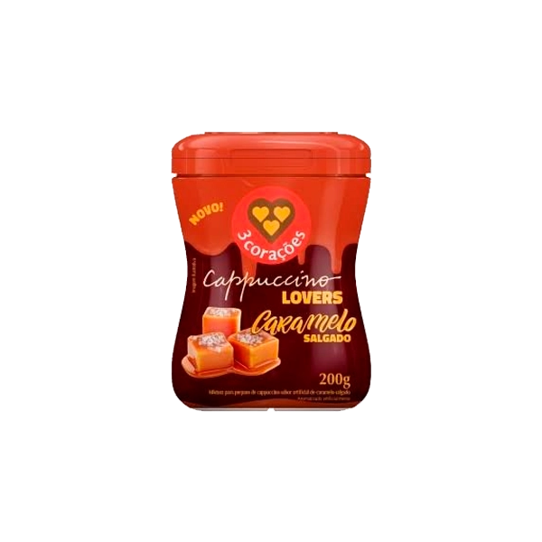 Cappuccino Solúvel Caramelo Salgado 3 Corações Lovers Pote 200g