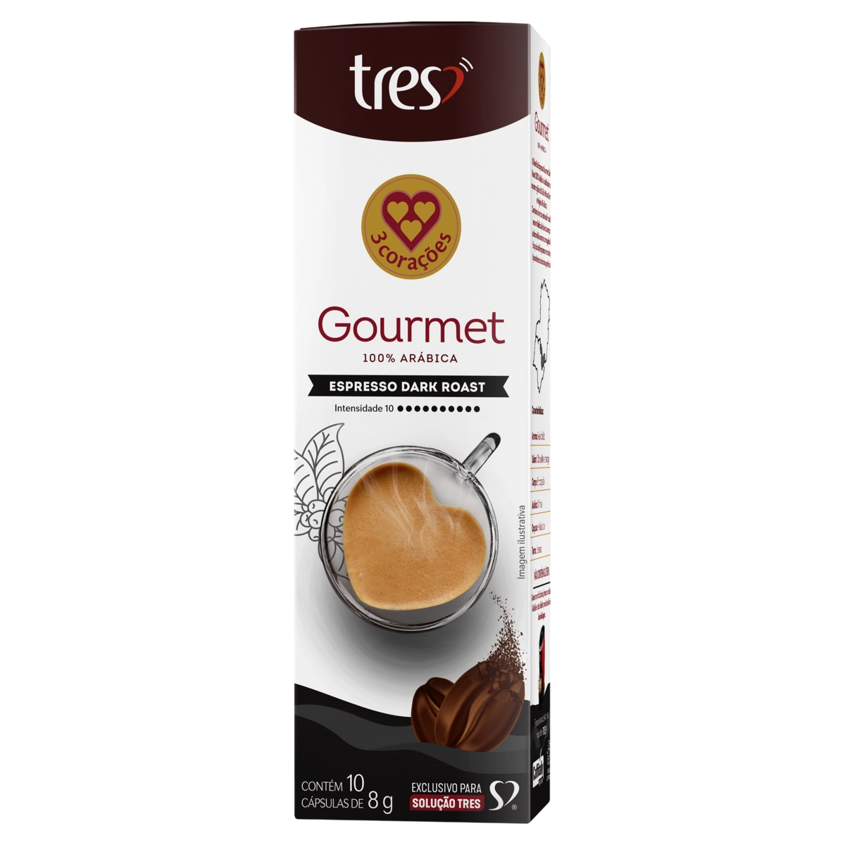 Café Em Cápsula Torrado E Moído Espresso 3 Corações Gourmet Dark Roast Caixa 10 Unidades 8g Cada