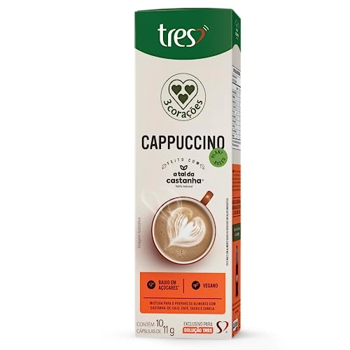 Cappuccino Em Cápsula Vegano 3 Corações Caixa 10 Unidades 11g Cada