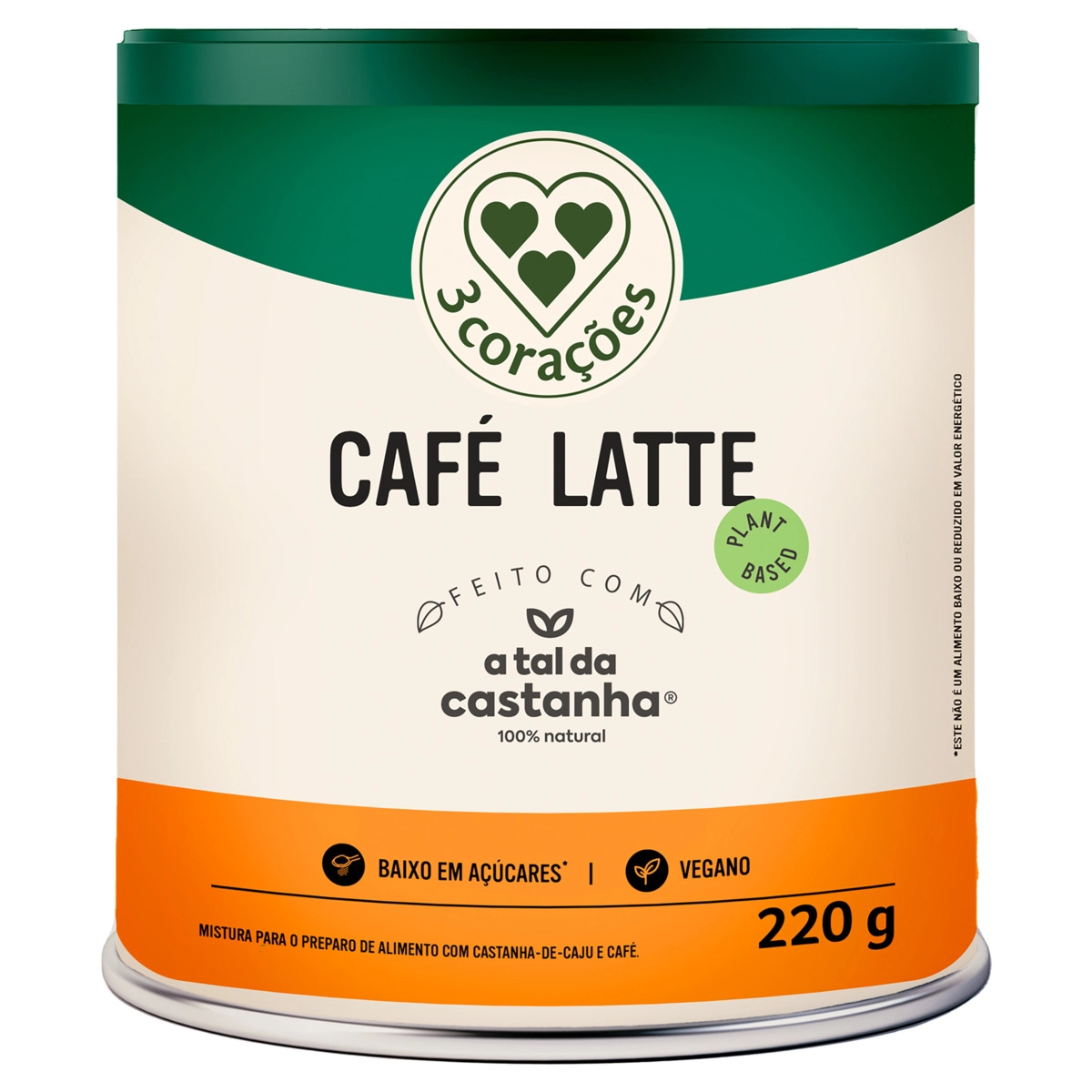 Bebida à Base De Castanha De Caju Café Latte 3 Corações Lata 220g