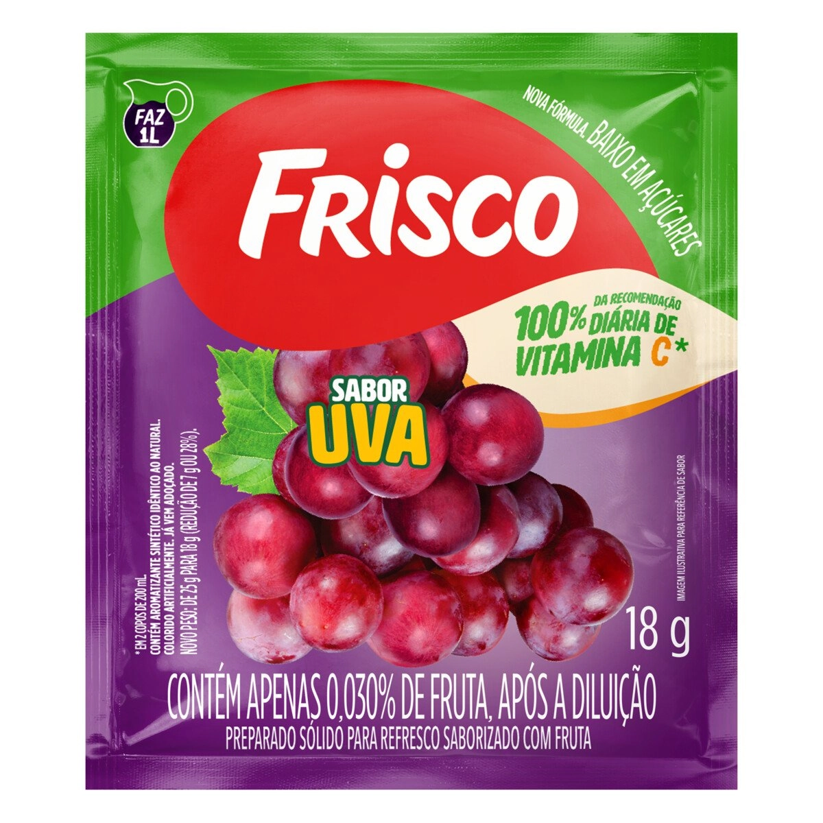 Refresco em Pó Uva Frisco Pacote 18g