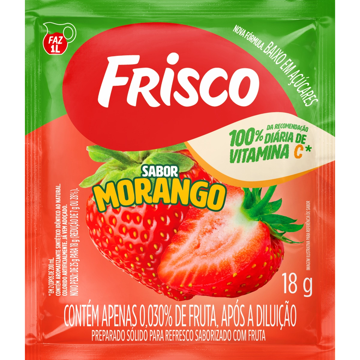 Refresco em Pó Morango Frisco Pacote 18g