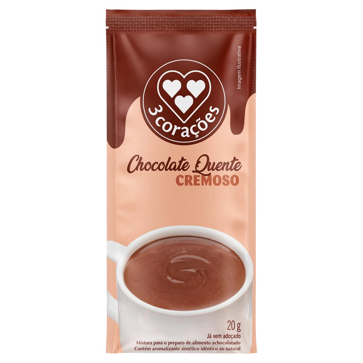 Chocolate Quente Pó Cremoso 3 Corações Sachê 20g