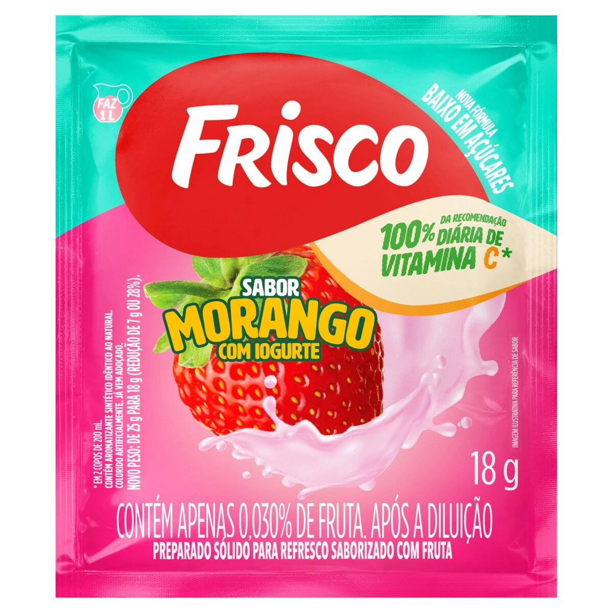Refresco em Pó Morango com Iogurte Frisco Pacote 18g