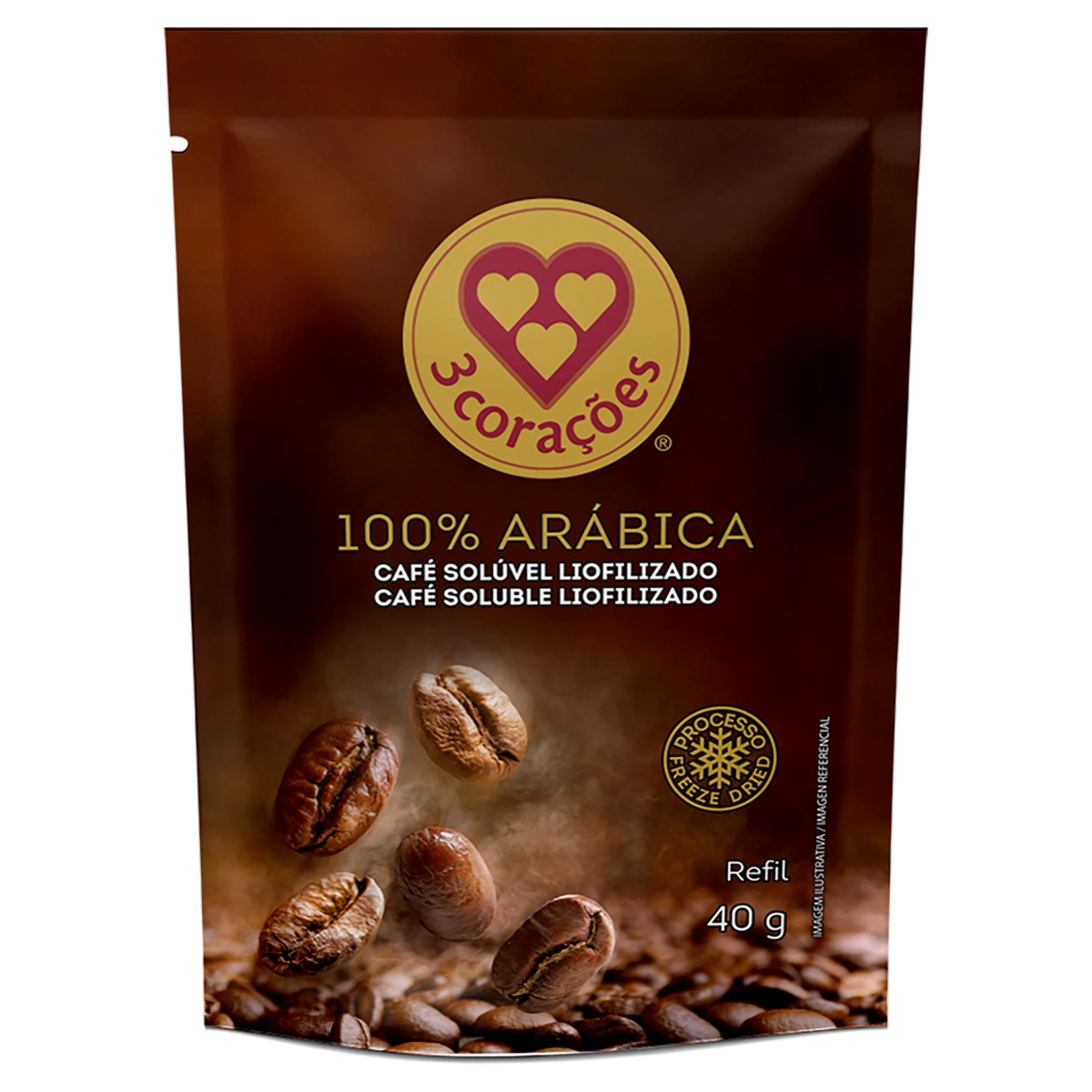 Café Solúvel Liofilizado 3 Corações Sachê 40g Refil