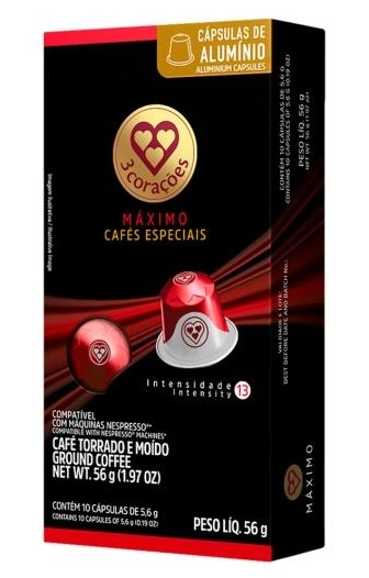 Café Em Cápsula Torrado E Moído Máximo 3 Corações Caixa 56g 10 Unidades