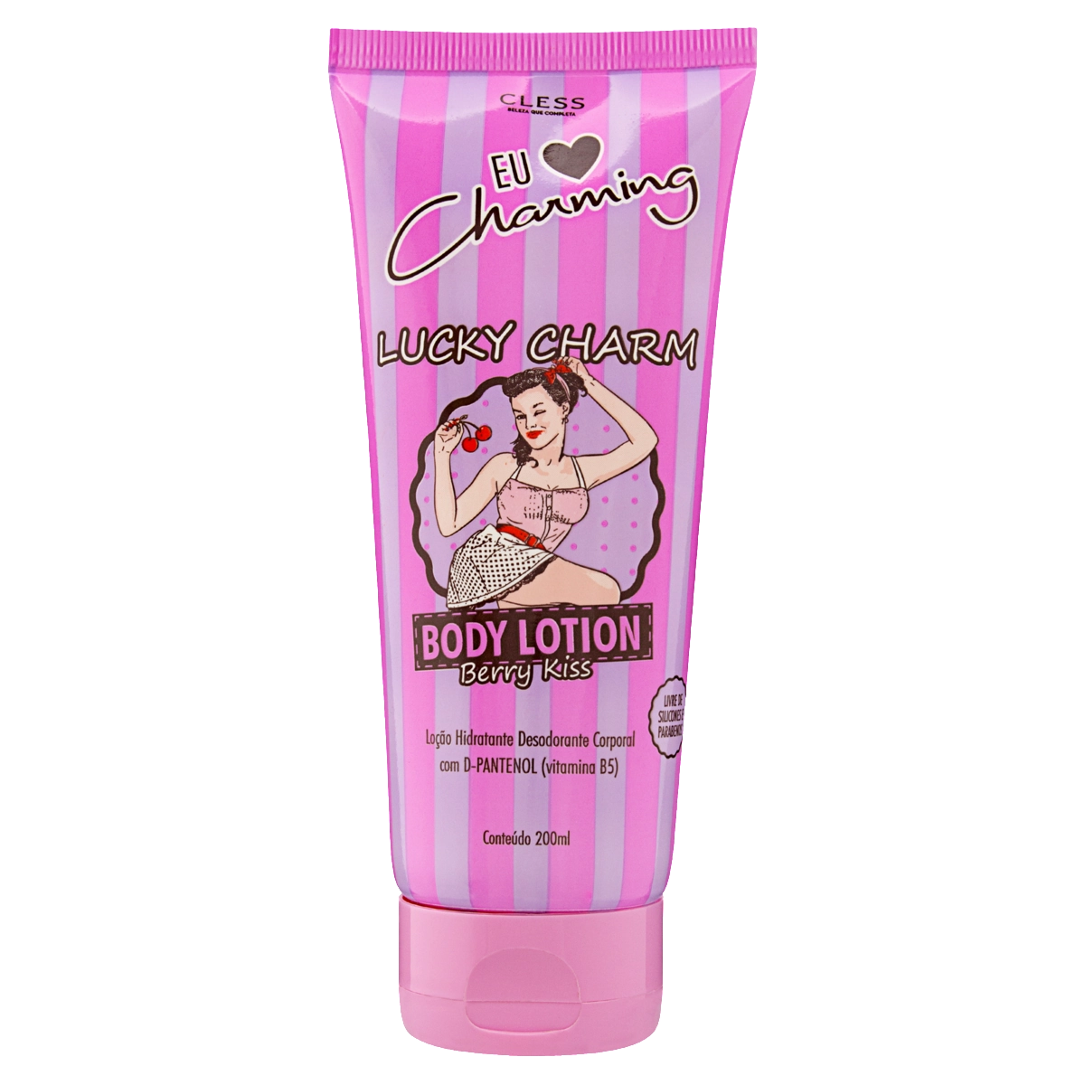 Loção Desodorante Hidratante Lucky Charm Corporal Berry Kiss Cless Eu Amo Charming Bisnaga 200ml