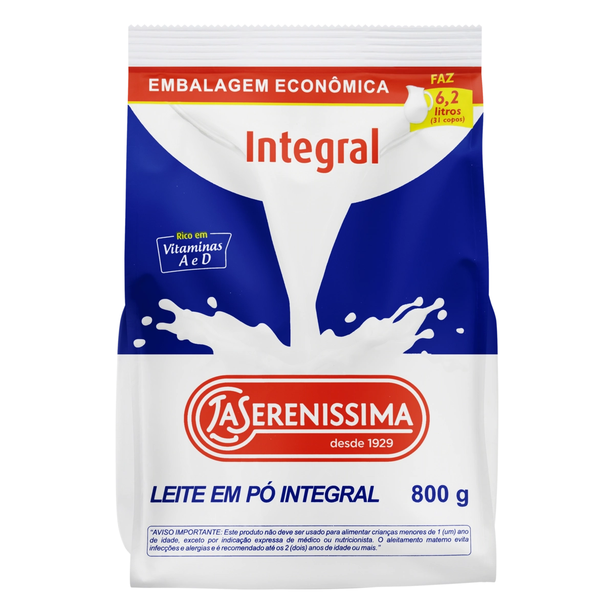 Leite Pó Integral La Serenissima Pacote 800g Embalagem Econômica