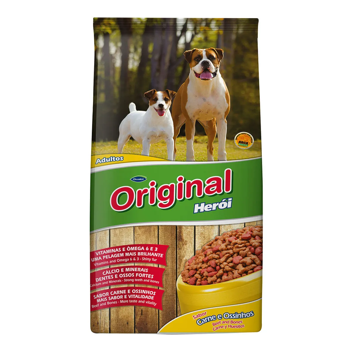 Ração Guabi ORIGINAL Herói para Cães Adultos Sabor Carne e Ossinhos 8kg