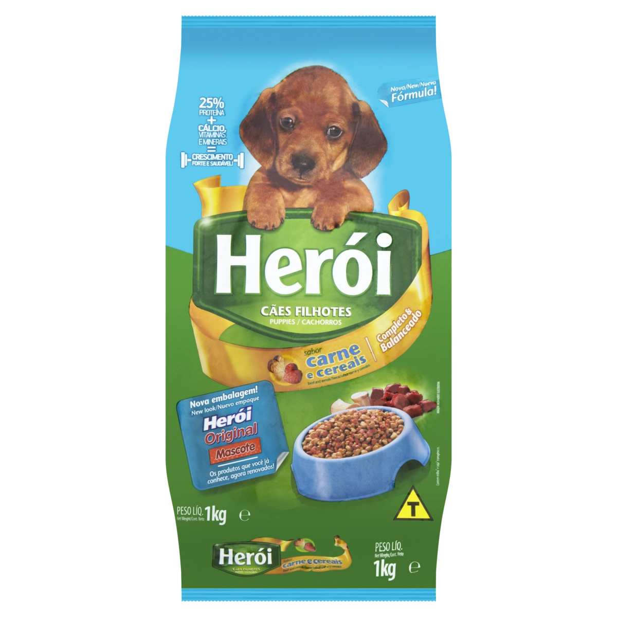 Alimento Para Cães Filhotes Carne E Cereais Herói Pacote 1kg