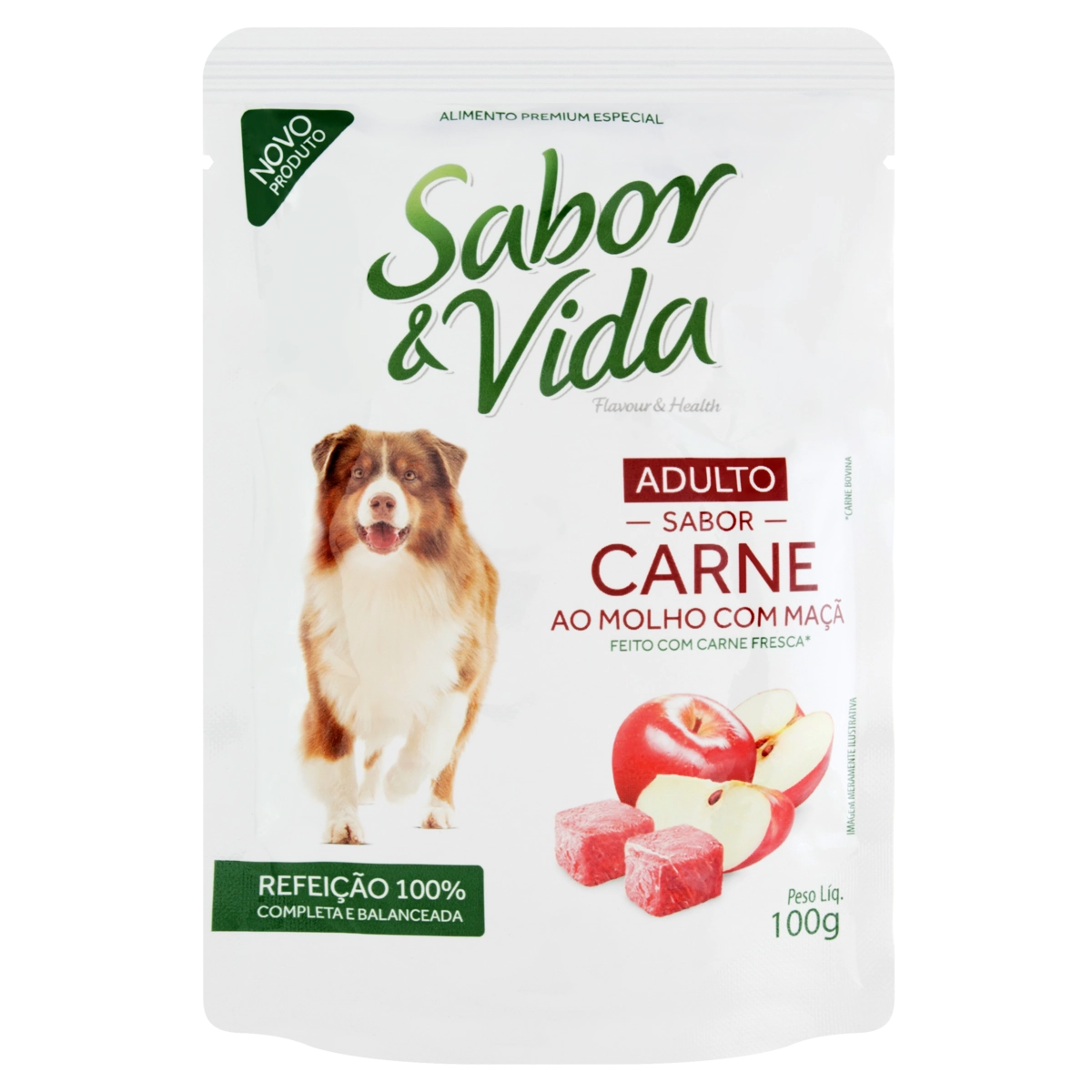 Alimento Para Cães Adultos Carne Ao Molho Com Maçã Sabor Vida Sachê 100g