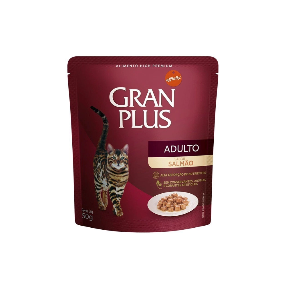 Ração úmida Granplus Para Gatos Adultos Sachê Sabor Salmão 50g