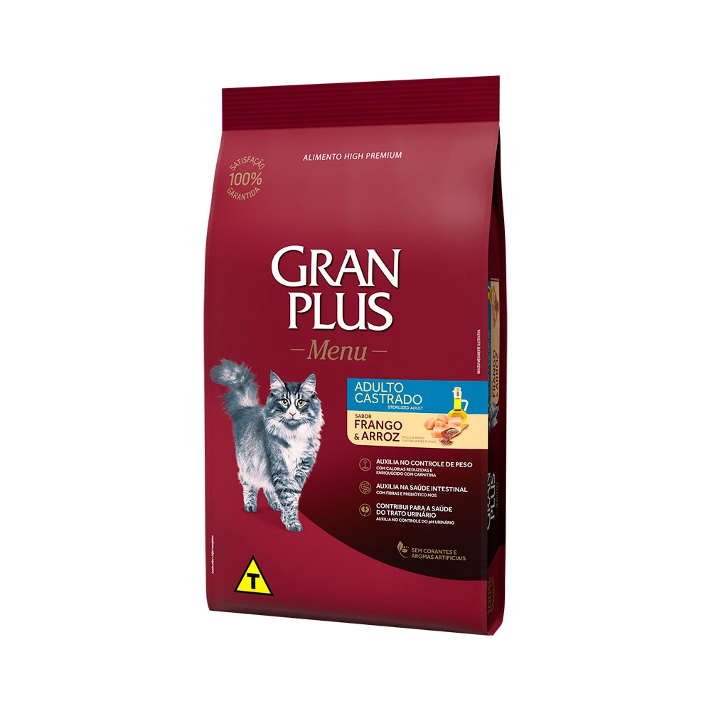 Ração Gran Plus Gatos Castrados Frango e Arroz (10 pacotes individuais de 1kg cada) - Affinity Guabi