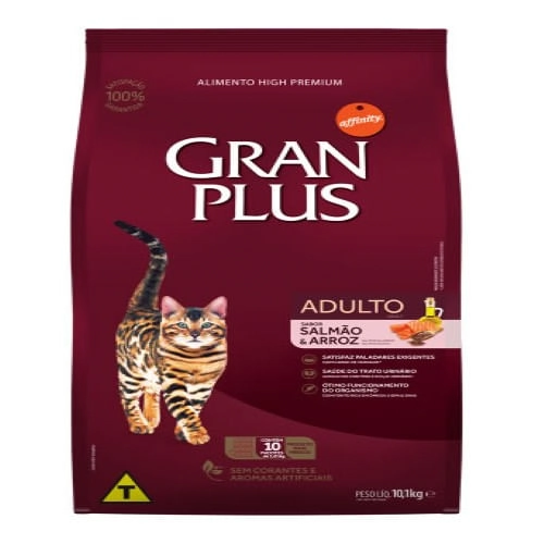 Ração Gran Plus Gatos Adultos Salmão e Arroz 10,1kg pacotes individuais de 1kg