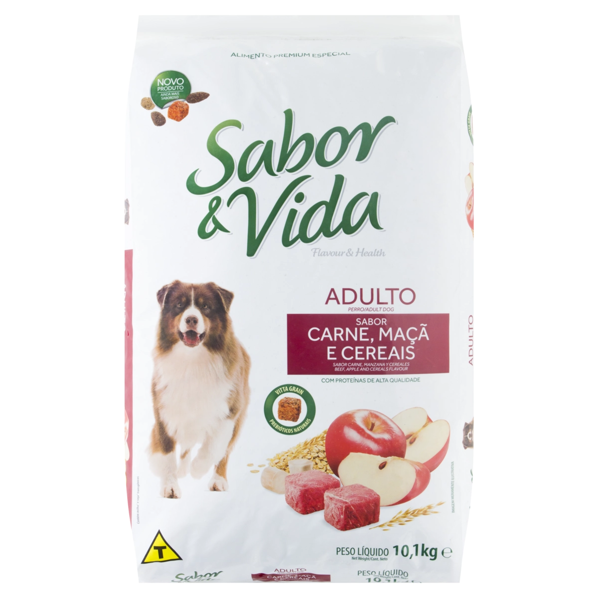 Alimento Para Cães Adultos Carne, Maçã E Cereais Sabor Vida Pacote 10,1kg