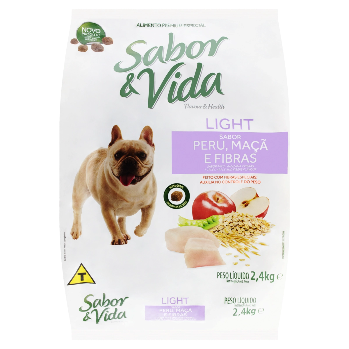 Alimento Para Cães Adultos Peru, Maçã E Fibras Light Sabor Vida Pacote 2,4kg