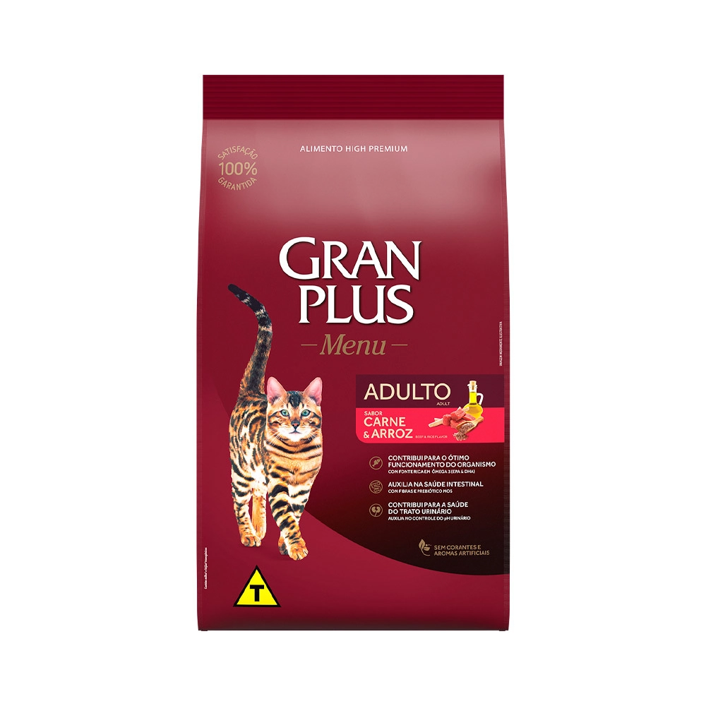 Ração Gran Plus Gatos Adultos Carne e Arroz 10,1kg pacotes individuais de 1kg
