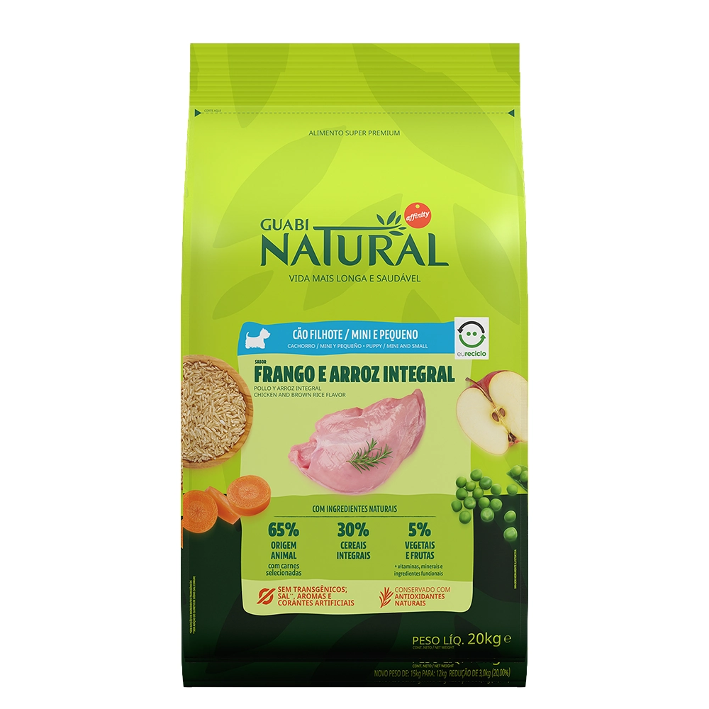 Ração Guabi Natural Cães Filhote Raça Mini e Pequena Frango e Arroz Integral 20kg