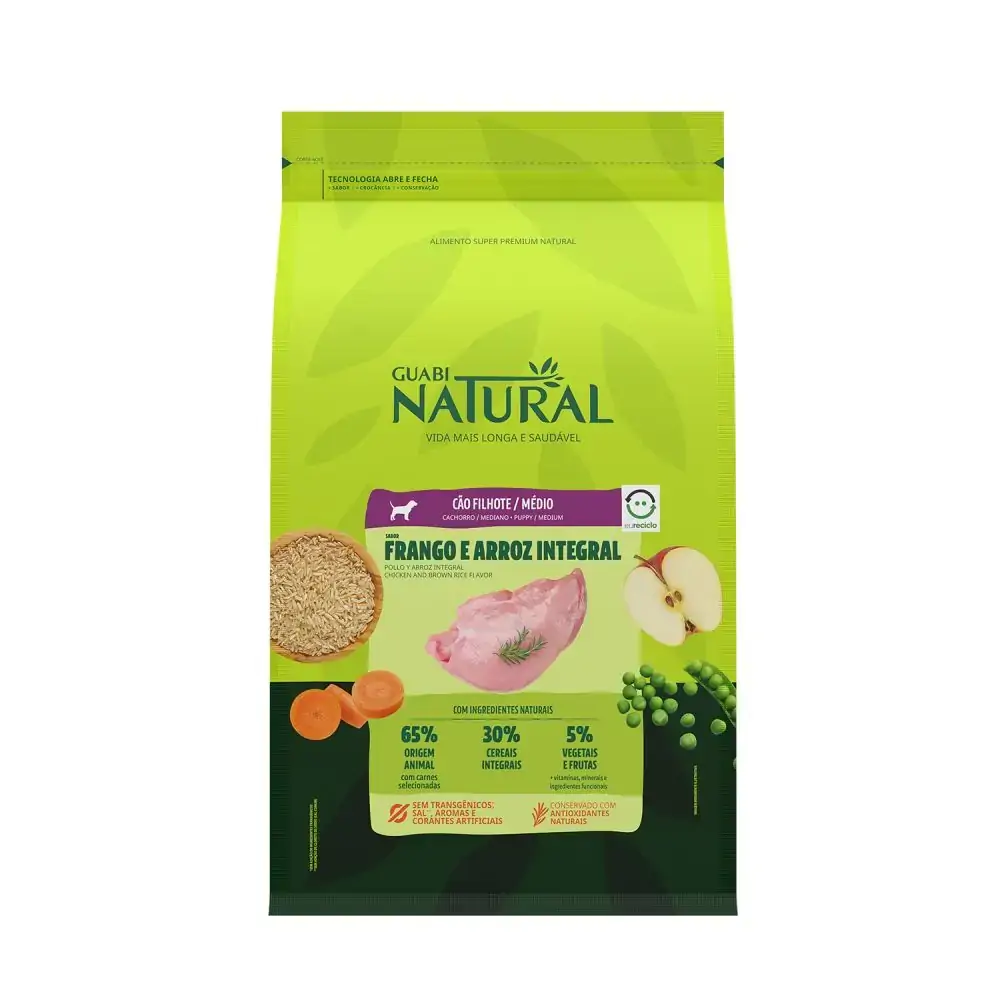 Ração Guabi Natural Cães Filhotes Médio Frango e Arroz Integral 20kg