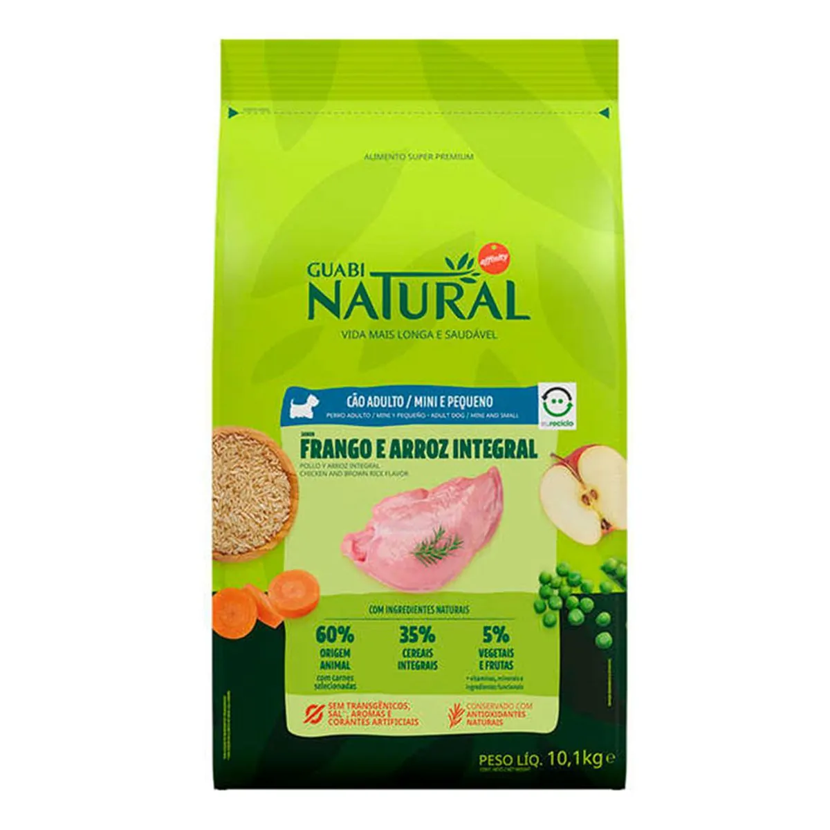 Ração Guabi Natural Cães Adulto Raças Mini e Pequenas Frango e Arroz Integral 10,1kg