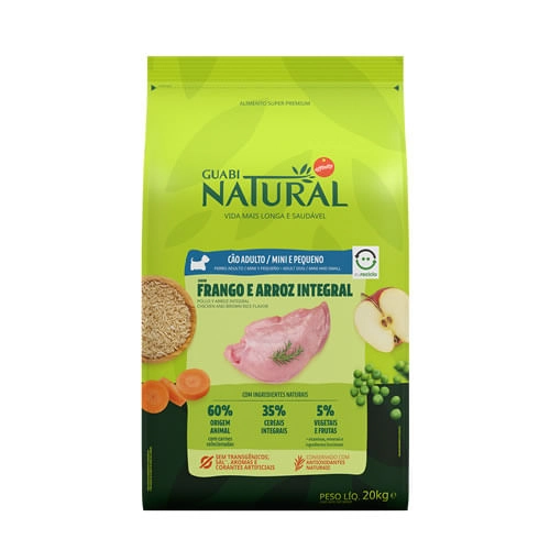 Ração Guabi Natural Cães Adulto Raças Mini e Pequenas Frango e Arroz Integral 20kg