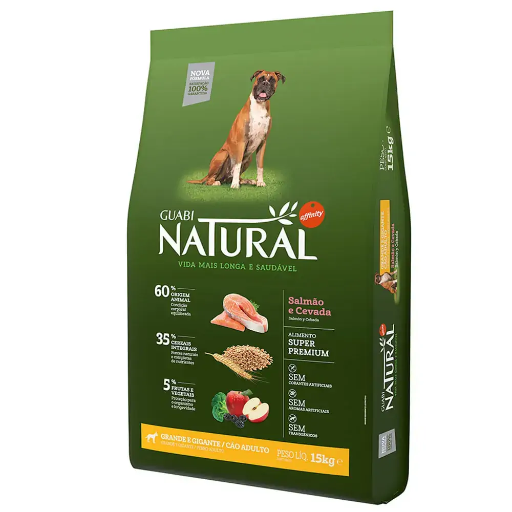 Ração Guabi Natural Para Cães Adultos De Raças Grandes Sabor Salmão Cevada