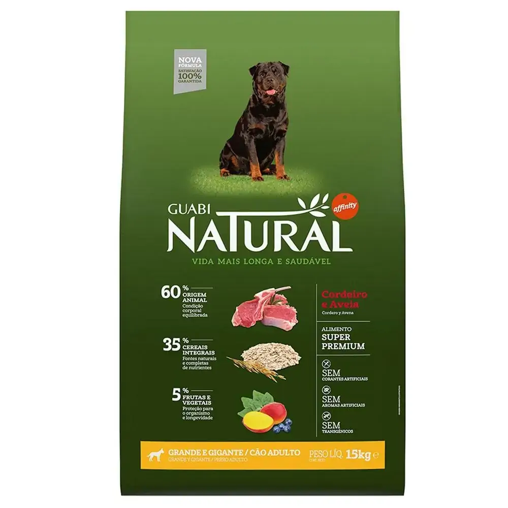 Ração Guabi Natural Para Cães Adultos De Raças Grandes Sabor Cordeiro Aveia