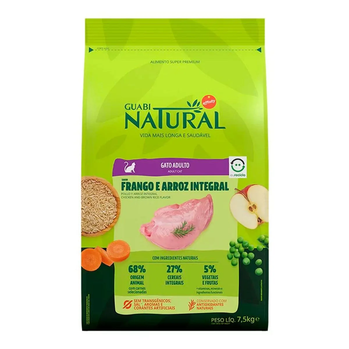 Ração Guabi Natural Gatos Adulto Frango e Arroz Integral 7,5kg