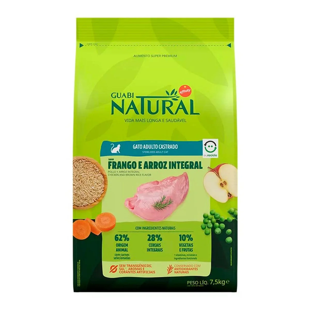 Ração Guabi Natural Gato Adulto Castrado Frango e Arroz Integral 7,5kg