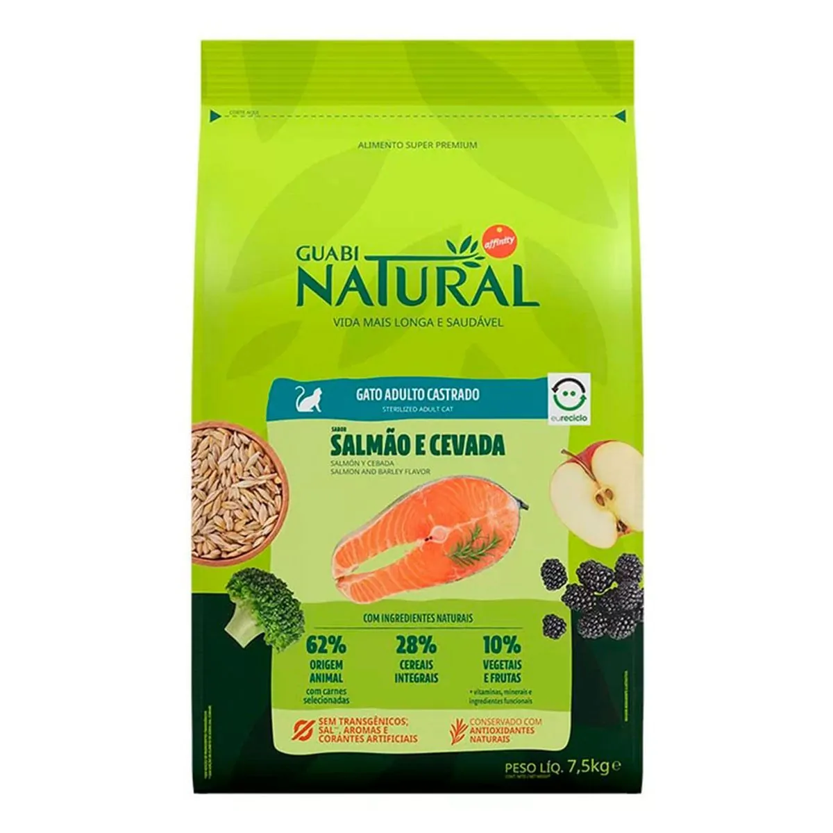 Ração Guabi Natural Gatos Adulto Castrados Salmão e Cevada 7,5kg