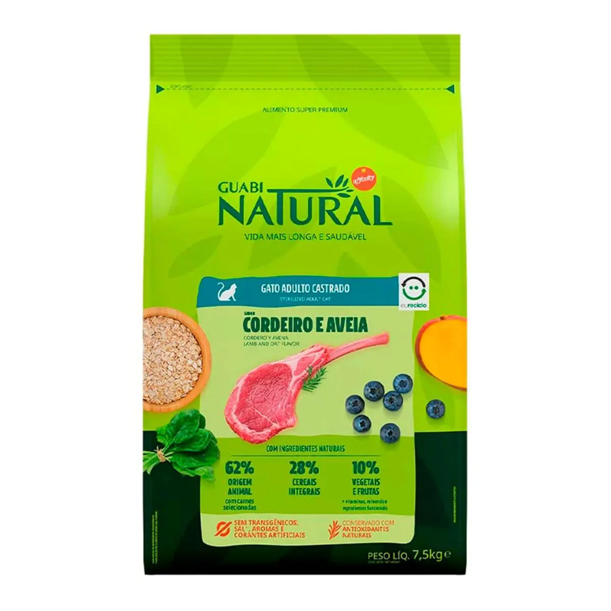 Ração Guabi Natural Gatos Adulto Castrados Cordeiro e Aveia 7,5kg