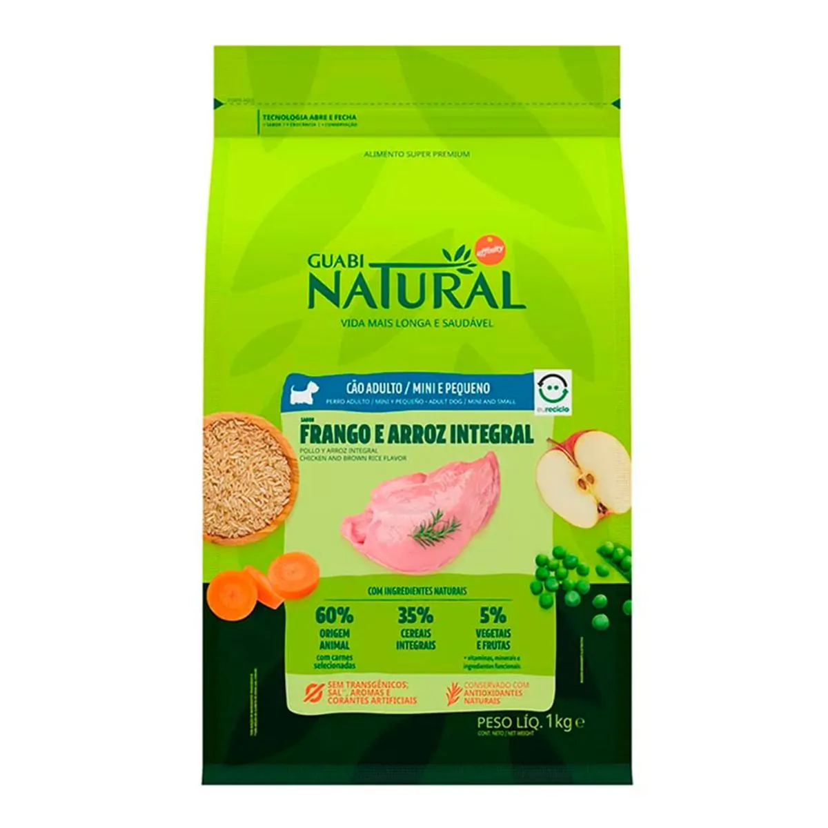 Ração Guabi Natural Cães Adulto Raças Mini e Pequenas Frango e Arroz Integral 1kg