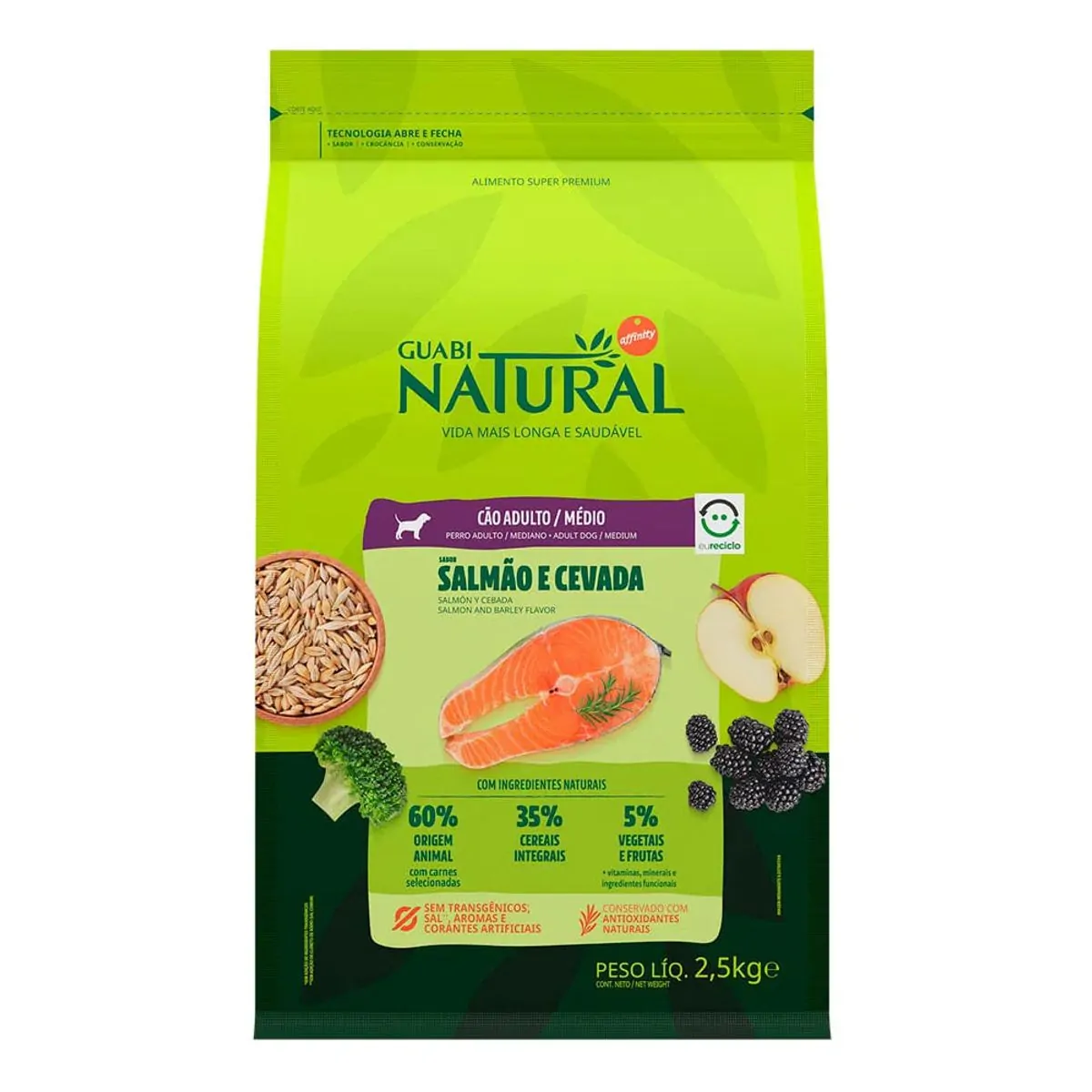 Ração Guabi Natural Cães Adulto Raças Médias Salmão e Cevada 2,5kg