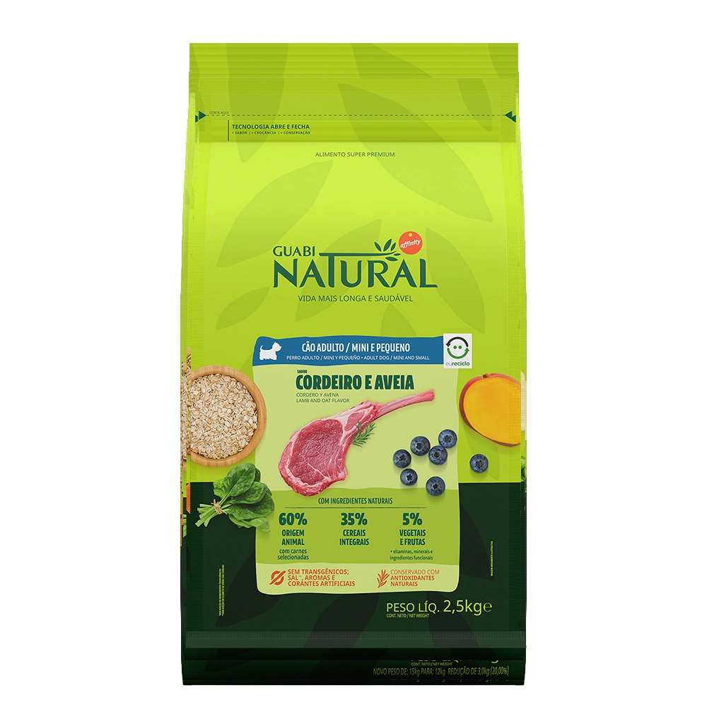 Ração Guabi Natural Cães Adulto Raças Mini e Pequeno Cordeiro e Aveia 2,5kg