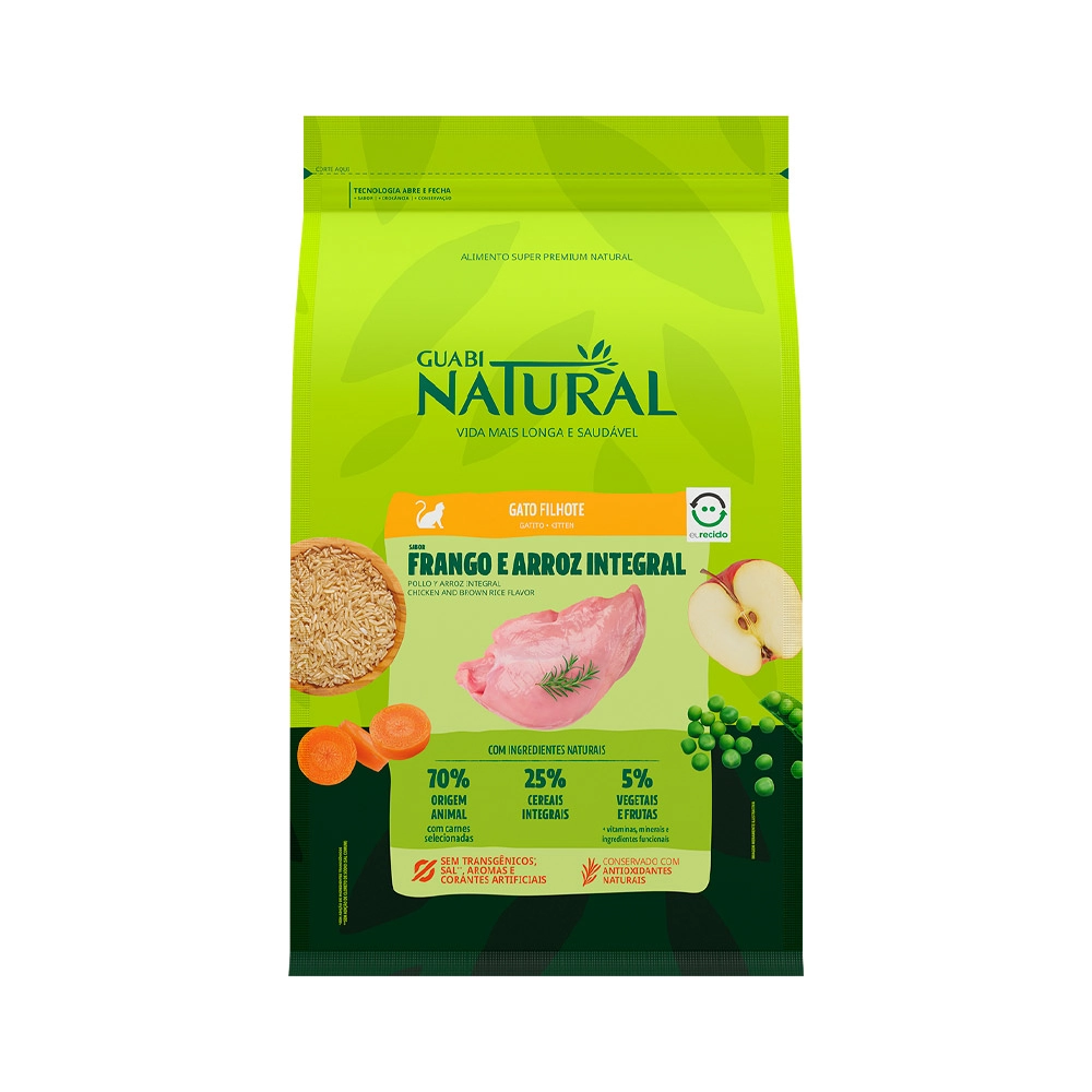 Ração Guabi Natural Gatos Filhote Frango e Arroz Integral 500g