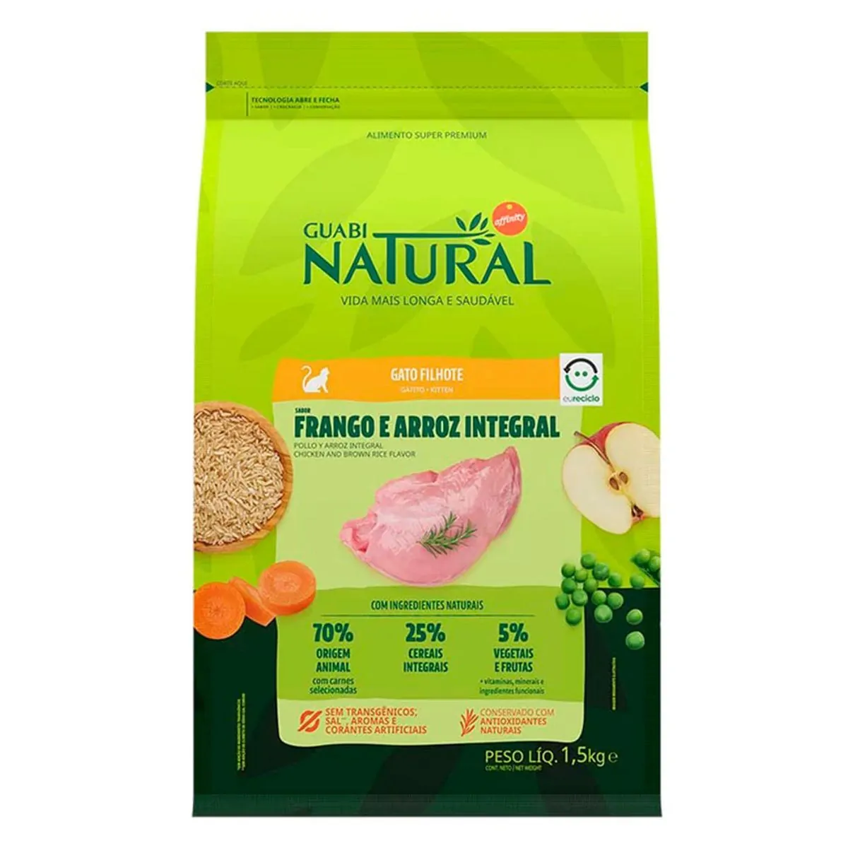 Ração Guabi Natural Gatos Filhote Frango e Arroz Integral 1,5kg