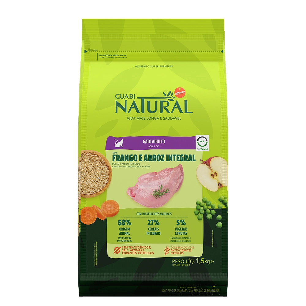 Ração Guabi Natural Gatos Adulto Frango e Arroz Integral 1,5kg